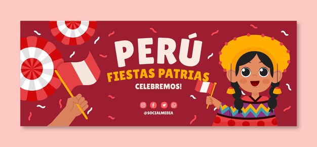 Flat fiestas patrias peru social media cover template