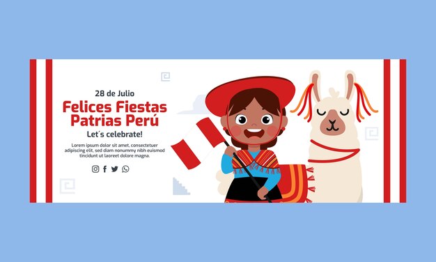 Flat fiestas patrias peru social media cover template