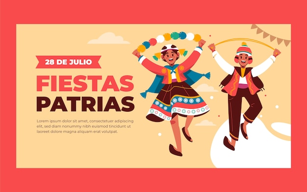 Бесплатное векторное изображение Шаблон поста в социальных сетях flat fiestas patrias peru