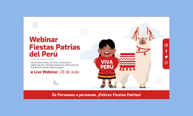 Flat fiestas patrias peru webinar template