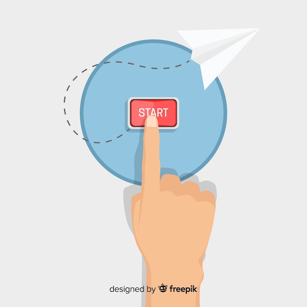 Free vector flat finger pressing red start button