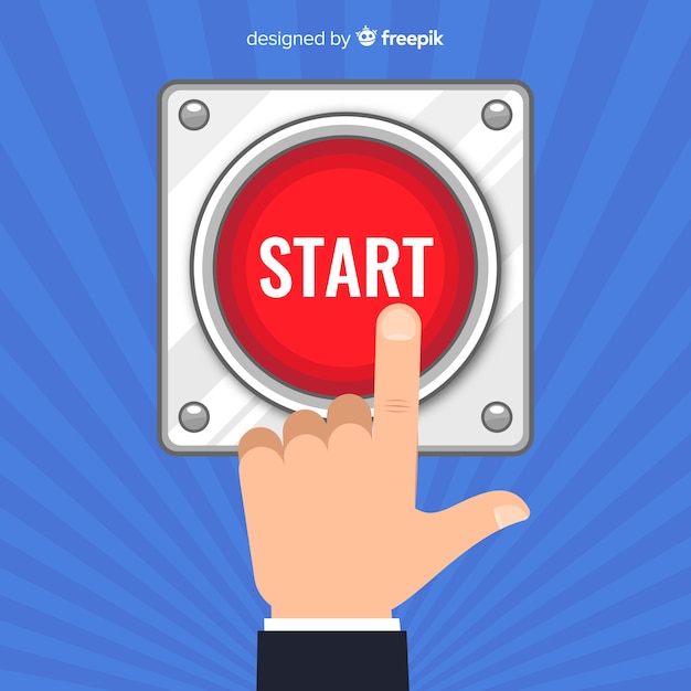 Free vector flat finger pressing red start button