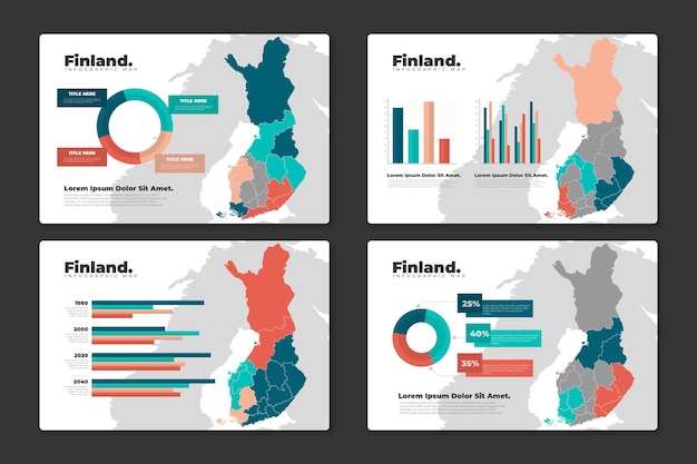 フラットフィンランド地図インフォグラフィック