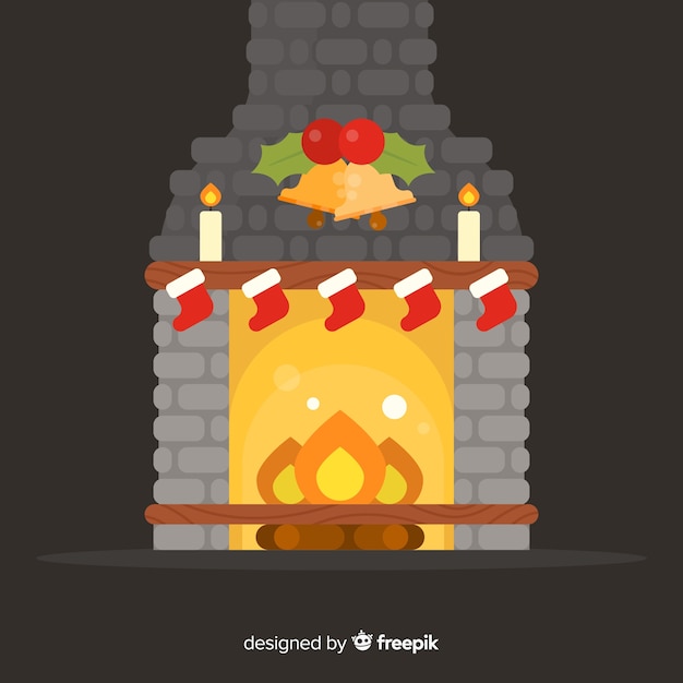 Free vector flat fireplace christmas illustration