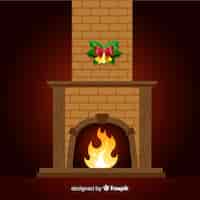 Free vector flat fireplace scene