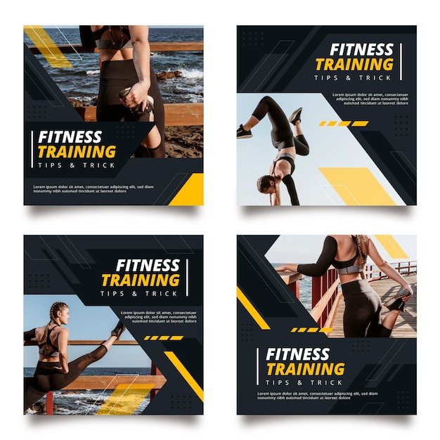 Free vector flat fitness instagram posts collection