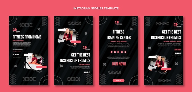 Free vector flat fitness instagram stories collection