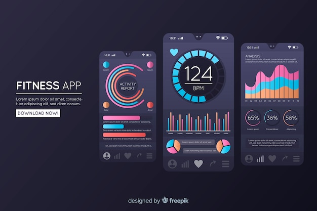 Infografica app mobile fitness piatta