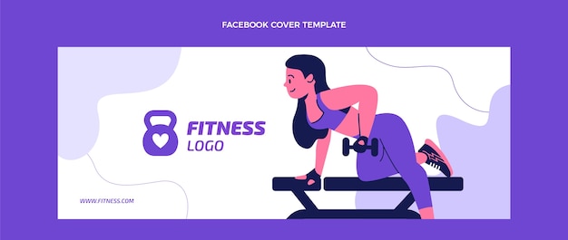 Flat fitness social media cover template