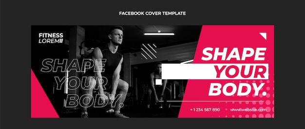 Flat fitness social media cover template