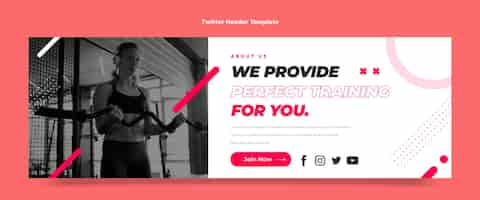Vettore gratuito intestazione twitter piatta per il fitness