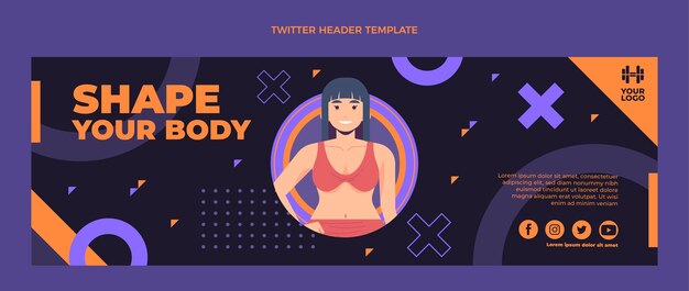 Free vector flat fitness twitter header