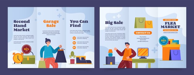 Flat flea market shopping brochure template