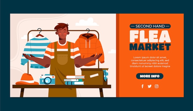 Free vector flat flea market shopping horizontal banner template