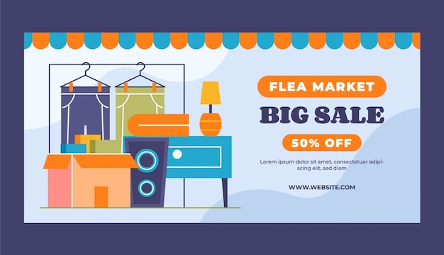 Free vector flat flea market shopping horizontal banner template