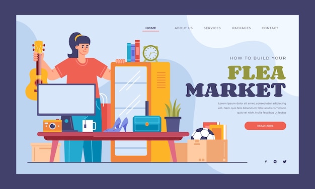 Free vector flat flea market shopping landing page template