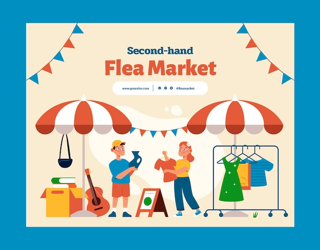 Free vector flat flea market shopping photocall template
