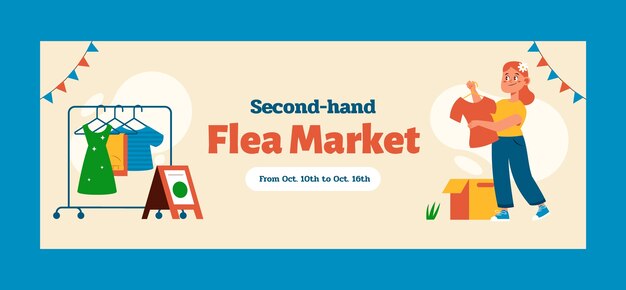 Flat flea market shopping social media cover template