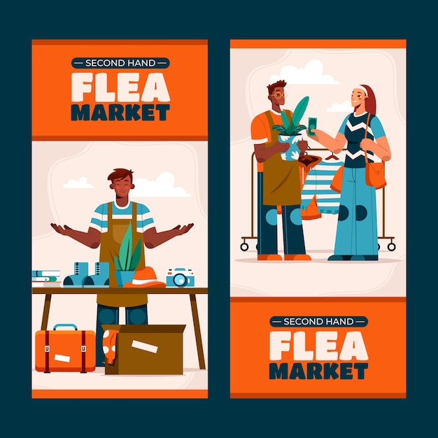 Free vector flat flea market shopping vertical banners set