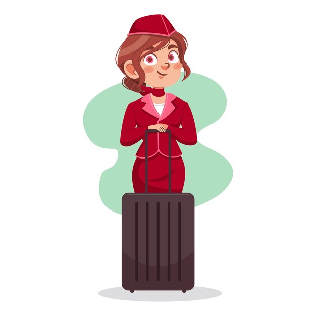 Flat flight attendant cartoon illustration