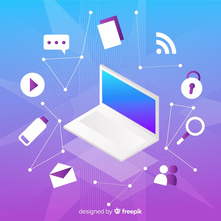 Free Vector flat floating laptop background