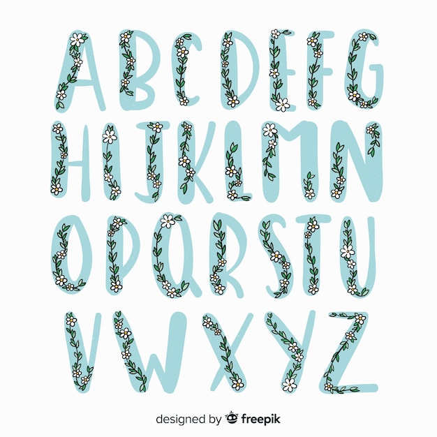 Flat floral alphabet template