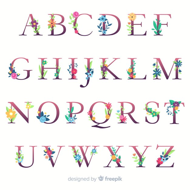 flat floral alphabet