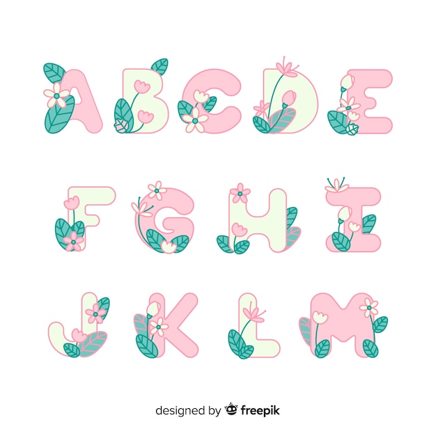 Free vector flat floral alphabet