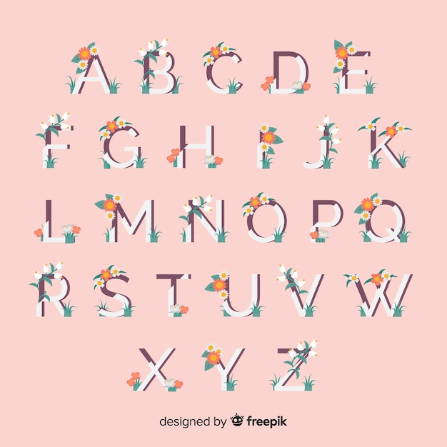 Free vector flat floral alphabet