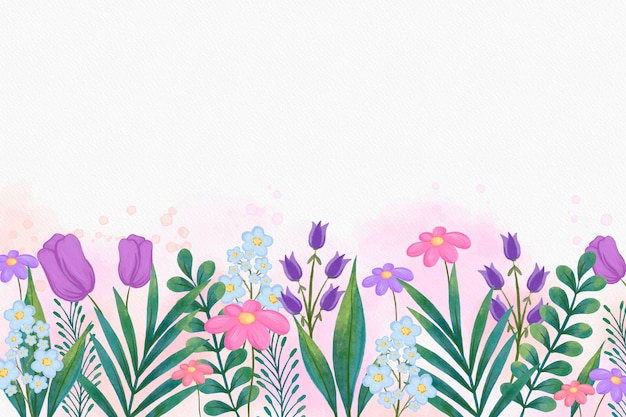 Flat floral background with watercolour hand drawn illustration