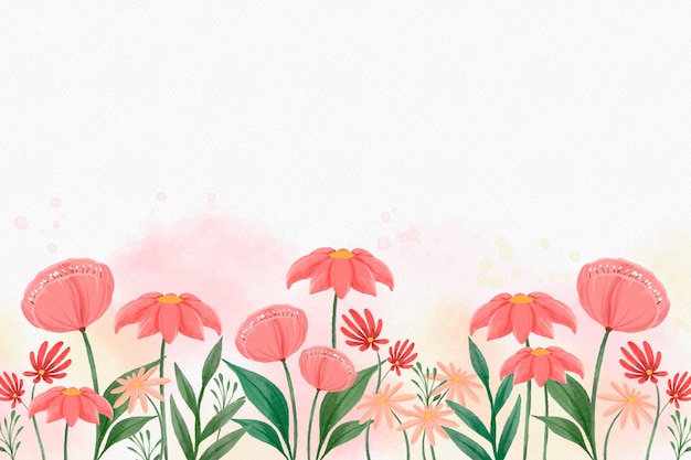 Flat floral background with watercolour hand drawn illustration