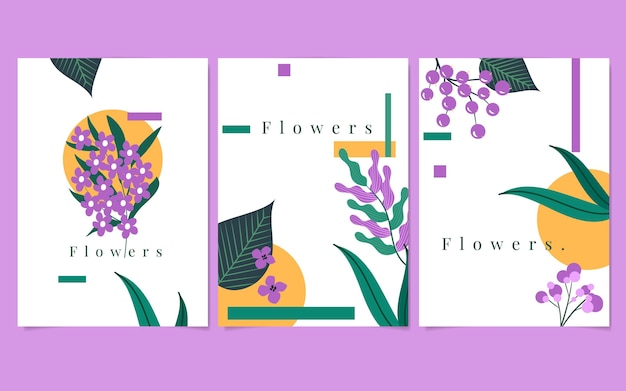 플랫 꽃 카드 컬렉션