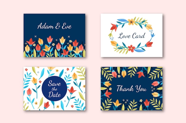 Free vector flat floral cards collection