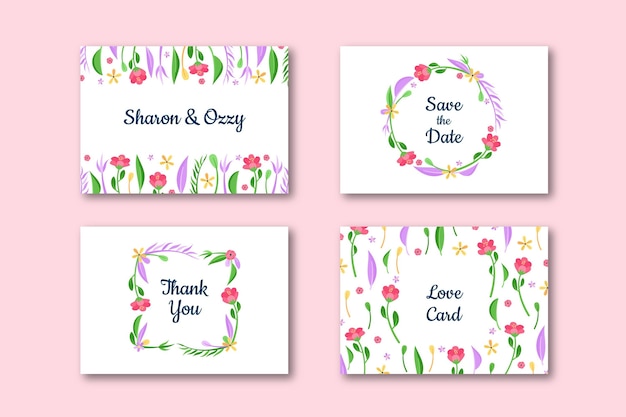 Free vector flat floral cards collection
