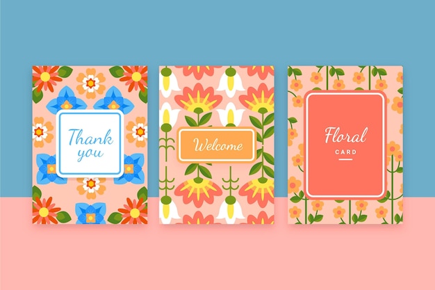 Free vector flat floral cards collection