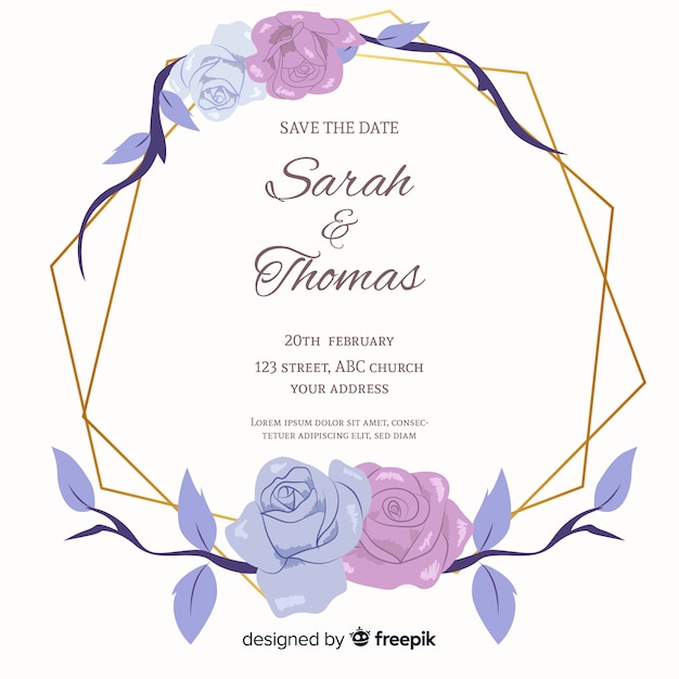 Free vector flat floral frame wedding invitation