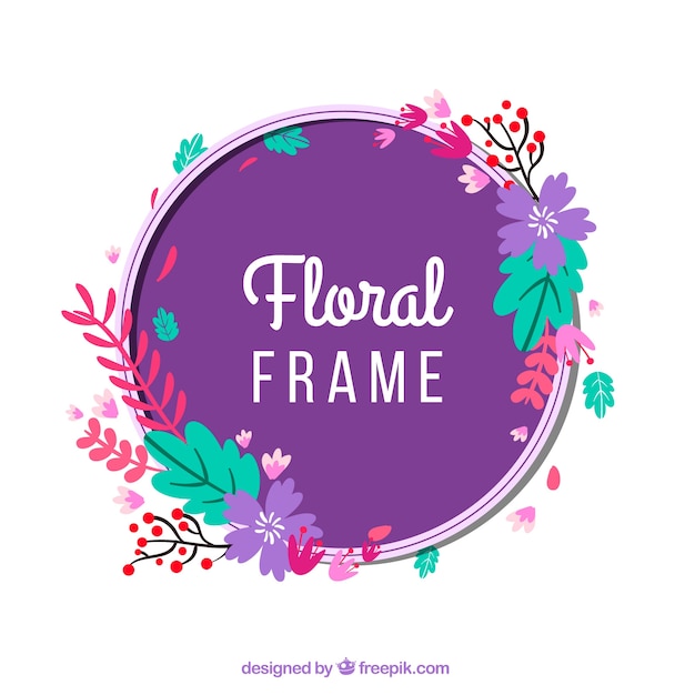 Flat floral frame with circular design