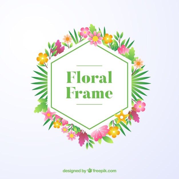 Flat floral frame with geometric design