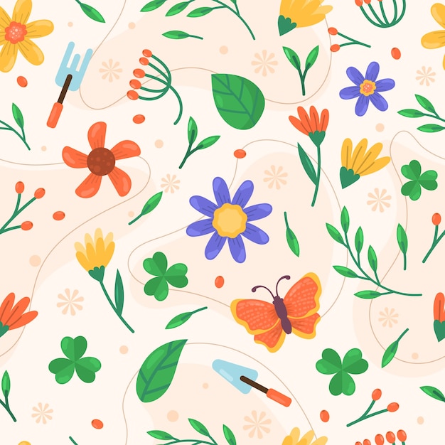 Free vector flat floral pattern design for spring