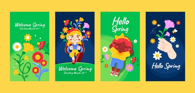 Flat floral spring instagram stories collection