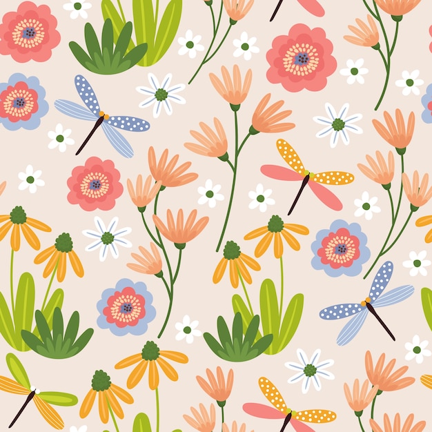 Free vector flat floral spring pattern design