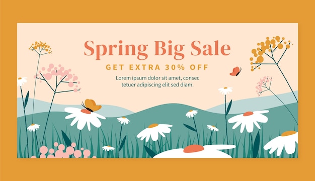 Flat floral spring sale horizontal banner template