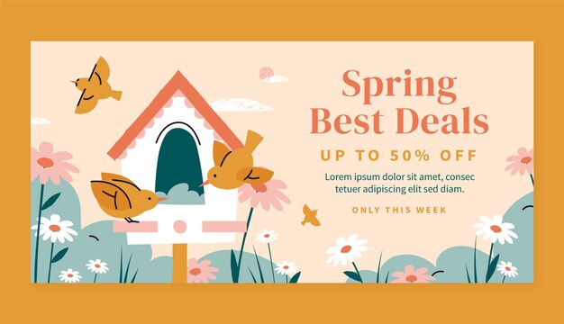 Flat floral spring sale horizontal banner template