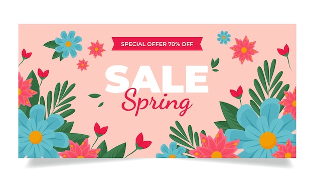 Flat floral spring sale horizontal banner template