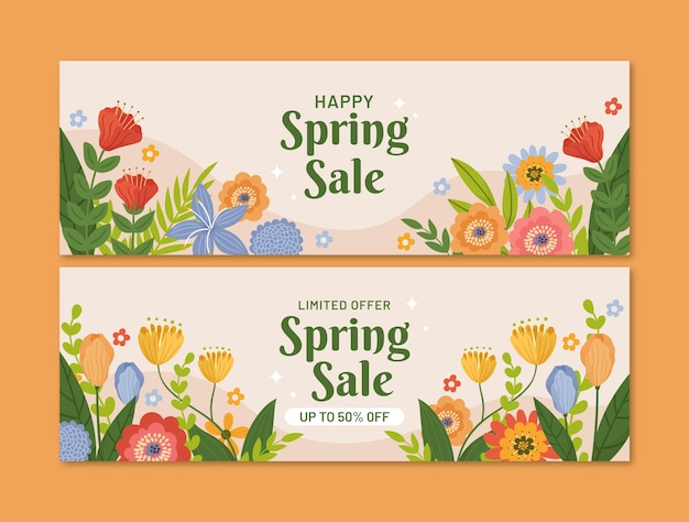 Flat floral spring sale horizontal banner template