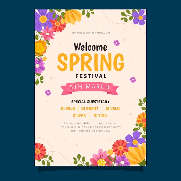 Free vector flat floral spring vertical poster template