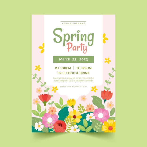 Flat floral spring vertical poster template