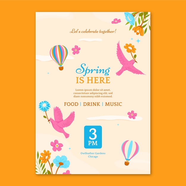 Flat floral spring vertical poster template