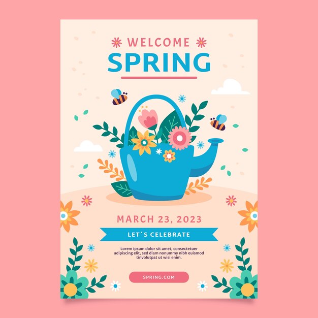 Flat floral spring vertical poster template