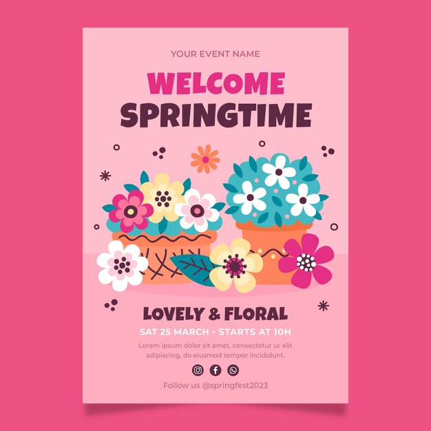 봄을 위한 평면 꽃 수직 포스터 템플릿